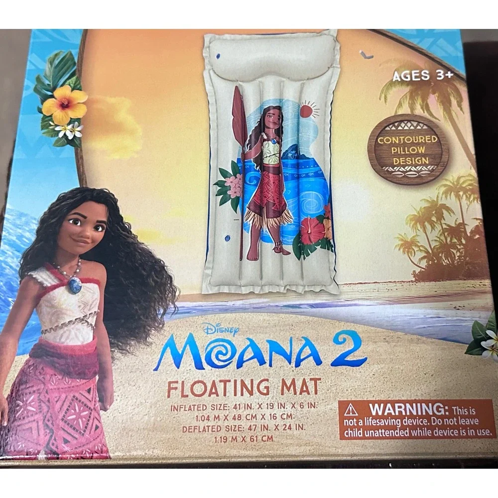 Disney Moana 2 Floating Mat Kids Inflatable Pool Float Contoured Pillow Ages 3+